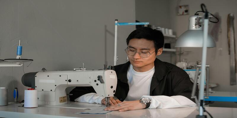 A person using a sewing machine AI-generated content may be incorrect.